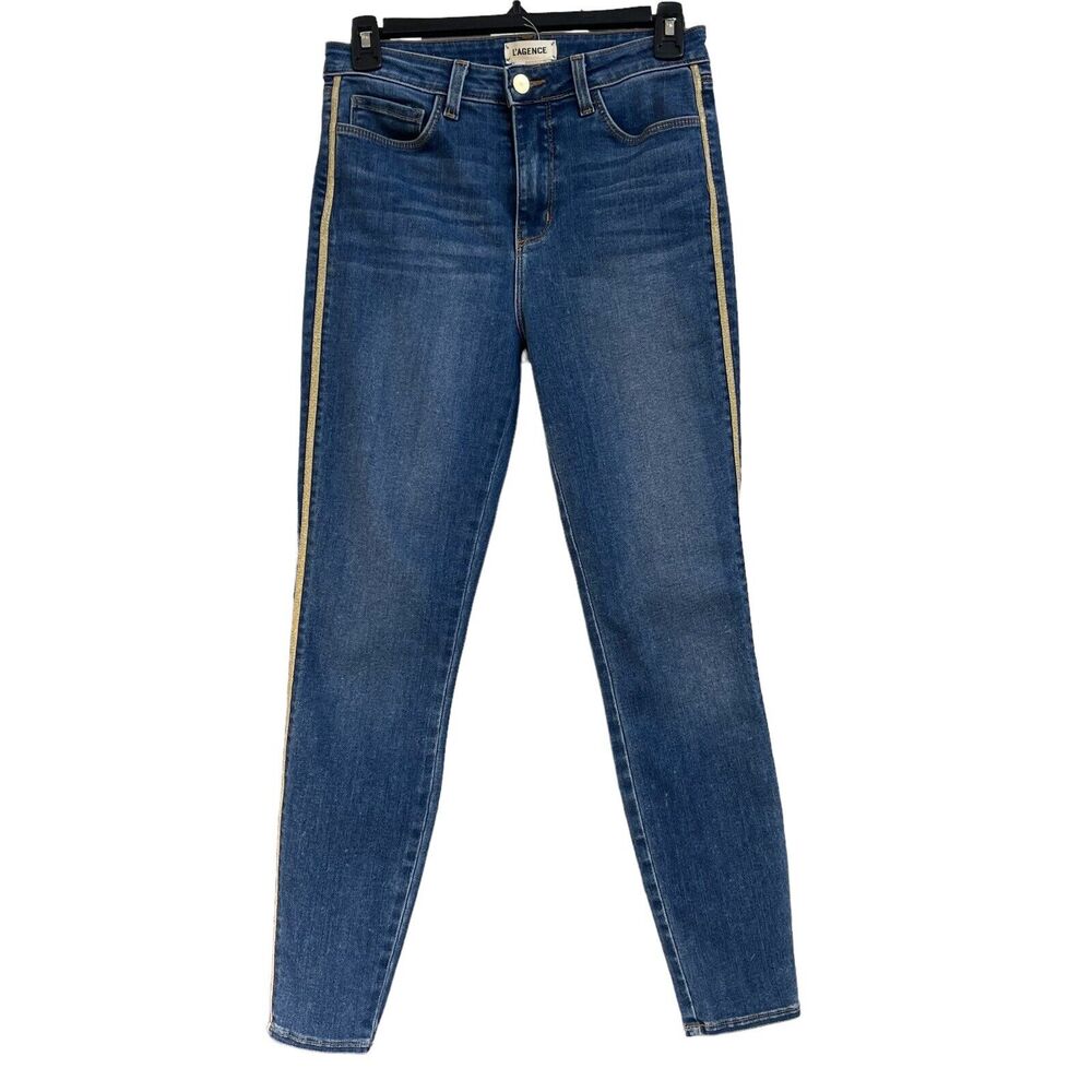L’Agence SZ 27 Margot Neptune Skinny Jeans High-Rise Stretch Pockets Tux Stripe